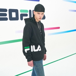 Fila Logo - Miesten Hoodie - Mustat | FI-69145